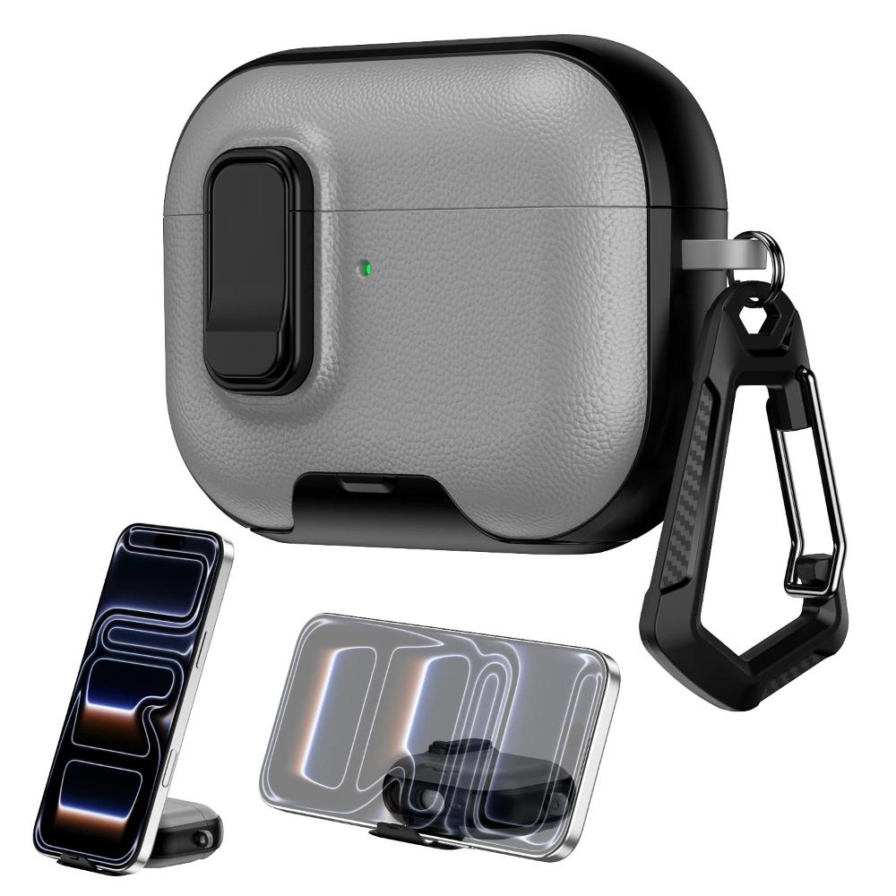 Secure Lock Texture Earphone Case With Phone Stand For Apple AirPods 4 Pro 3 2 Shockproof Bluetooth Headset Cover With Hook
