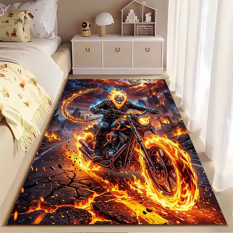Flaming Skull Rider Carpet suitable as a non-slip mat for the living room or bedroom sofa
