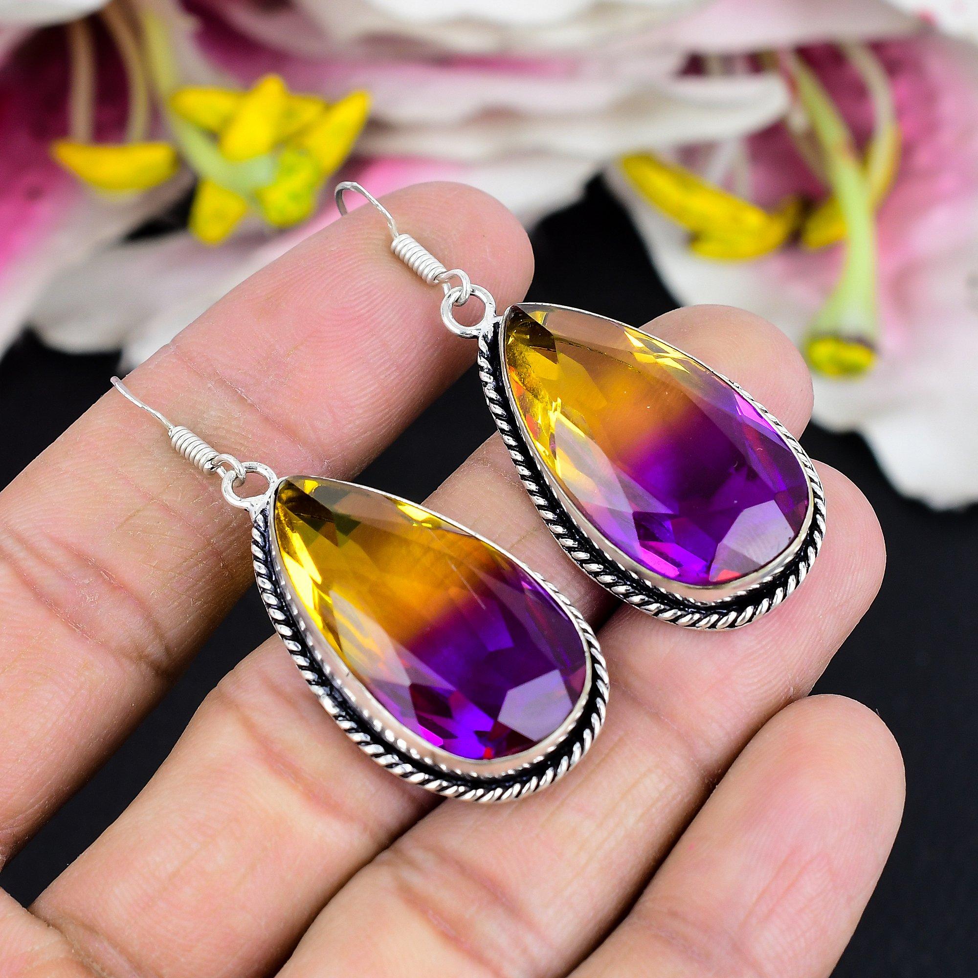 

Двоколірний Турмалін Камінь 925 Срібло Стерлінгове Ювелірні Вироби Сережка 2.21 KG-1759