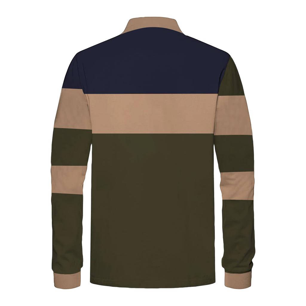 Top casual lejer pentru bărbați, cu imprimeu colorblock, rever cu nasturi și mâneci lungi