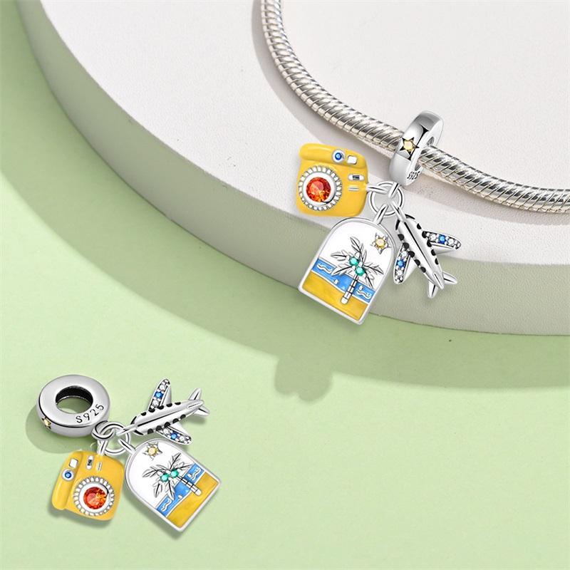 925 Sterling Silver Charms Bead Travel Series Luggage Camera Aircraft Charm Fit Original Bracelet Pendant DIY Jewelry for Women