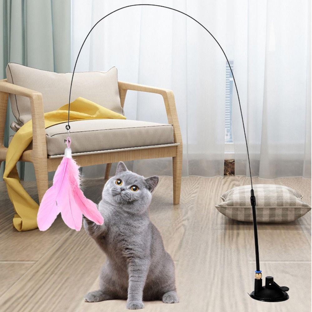 Detachable Feathers Wand 80CM Kitten Toys With Super Suction Cup Cat Teasing Wand Cat Accesorios