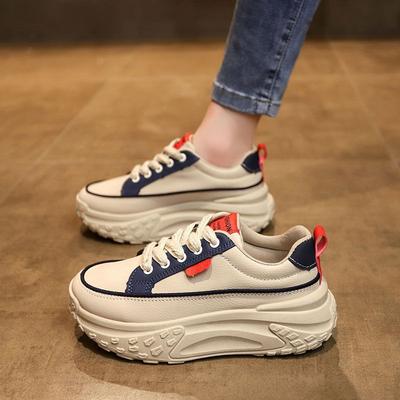 Casual Shoes New Color Matching Dad Shoes Thick Sole Heightening Leather Surface Sports Shoes Women's Shoes Fashion Student