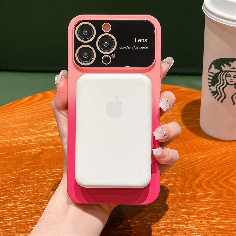 For Magsafe Large Window Camera Protection Case For iPhone 14 12 11 13 Pro Max Plus Logo Hole Magnetic Gradient Color Soft Cover