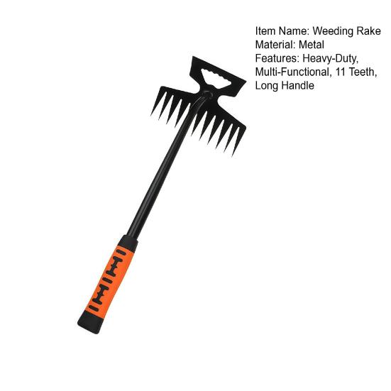 Weeding Rake Garden Hand Weeder with Long Handle 11 Teeth Weed Puller Rake for Precision Weeding Yard Lawn Farm Gardening