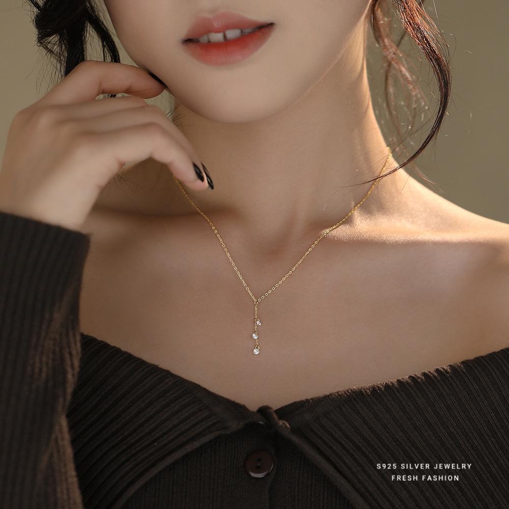 925 Sterling Silver Light Luxury Tassel Shiny Zircon Necklace for Women Korean Exquisite Party Wedding Jewelry Accessories