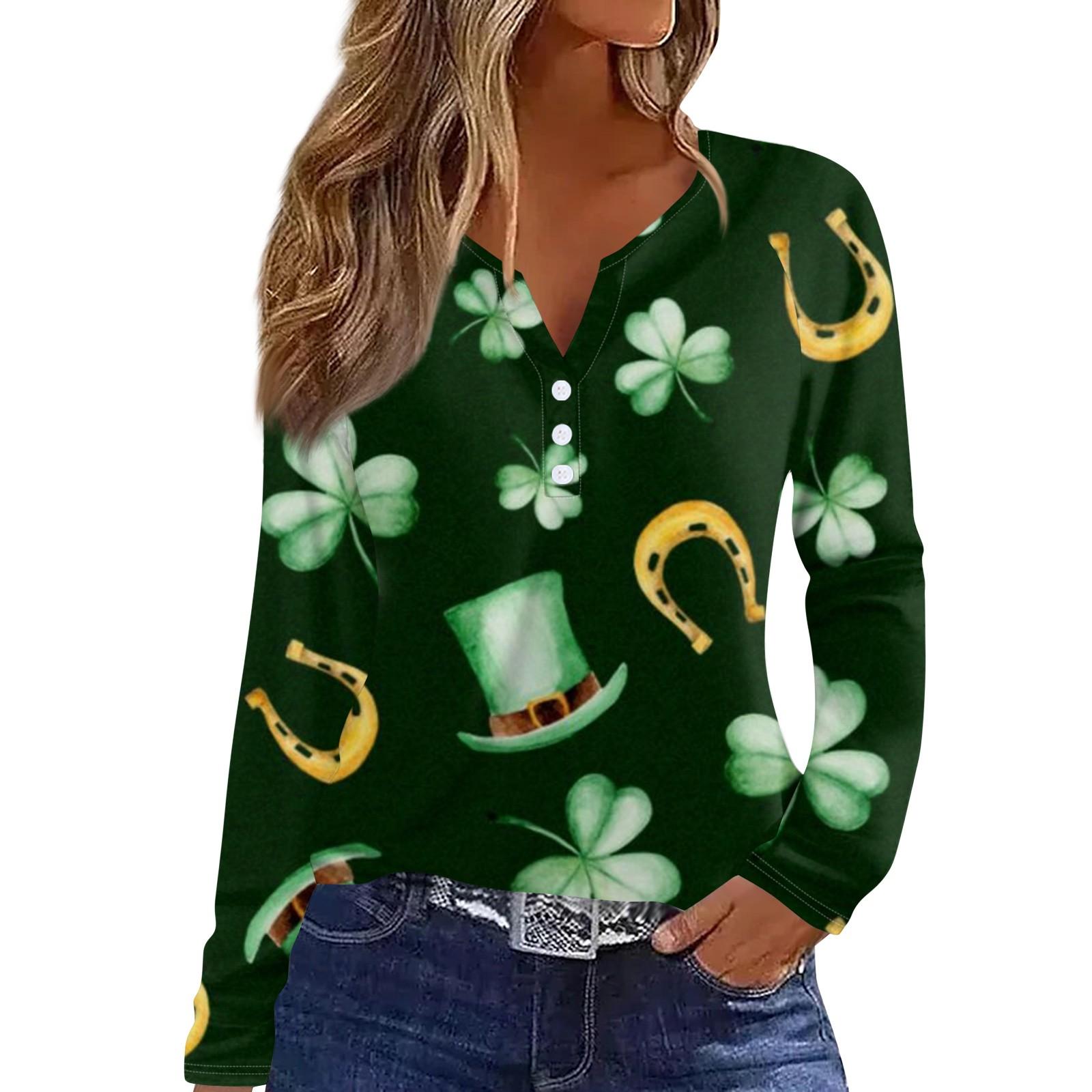 

Женская модная повседневная футболка с V-образным вырезом и длинным рукавом на пуговицах L