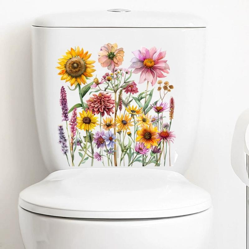 Plants Flowers Sunflowers Butterflies Wall Stickers Toilet Sticker Bathroom Toilet Cover Refrigerator Sticker Wc Decoration