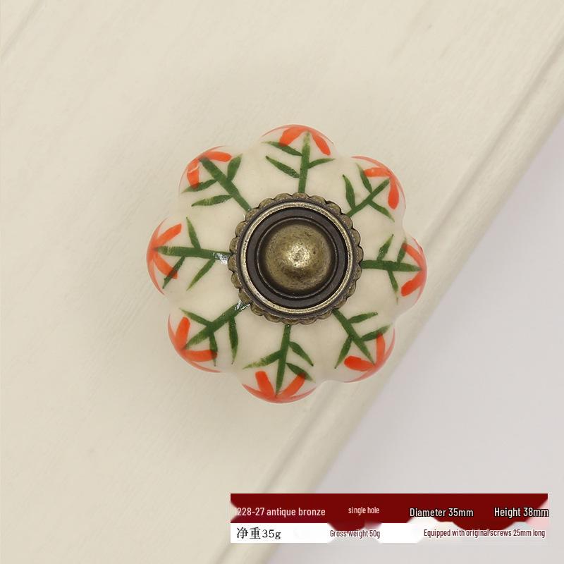 Hand-Painted Ceramic Floral Pumpkin Drawer & Cabinet Handle