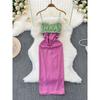 2024 Summer Fancy Contrast Color Sexy Dazzling Big Lady Open Back Bow Suspenders Dress Vacation Dress