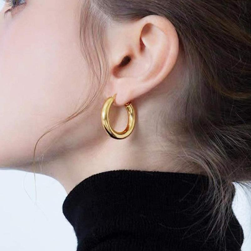 Geometric Huggie Hoop Earrings for Women Stainless Steel Medium Thick Charm Bohe Female Cartilage Piercing