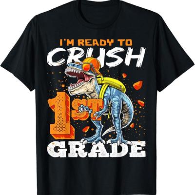 Ready To Crush 1st Grade T Rex Dinosaur Back School Boys Shirt - Men's Summer Cotton Graphic Tee