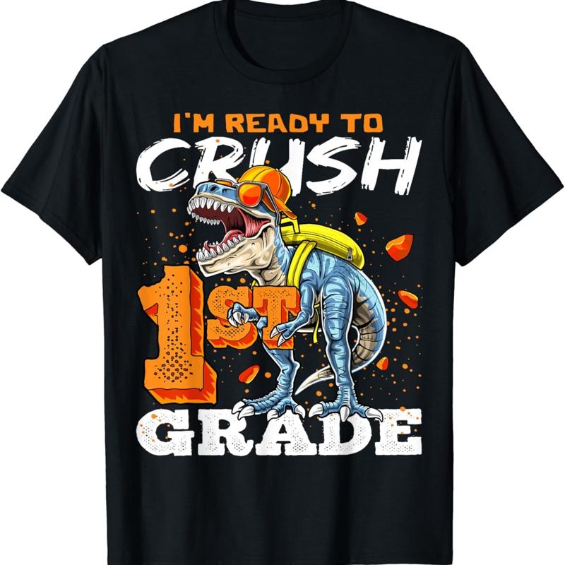 

Ready To Crush 1st Grade T Rex Dinosaur Back School Boys Shirt - Men s Summer Cotton Graphic Tee S разноцветный