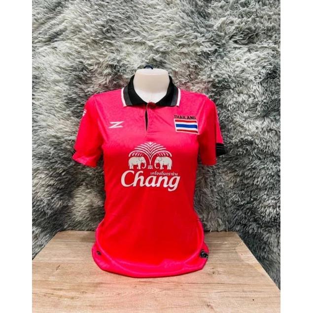 

THAILAND National Football Soccer Vintage Shirt Polo Women Training JERSEY CHEER Print Quick Dry Short Sleeve Uniform Elephant Beer Flag Badge Logo ONESIZE