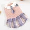 Elegant Puppy Pink Plaid Skirts for Dog Girl Chihuahua Yorkies Female Dog Clothes Cute Cat Princess Dresses with Necktie (M (5.5-8.8lbs))