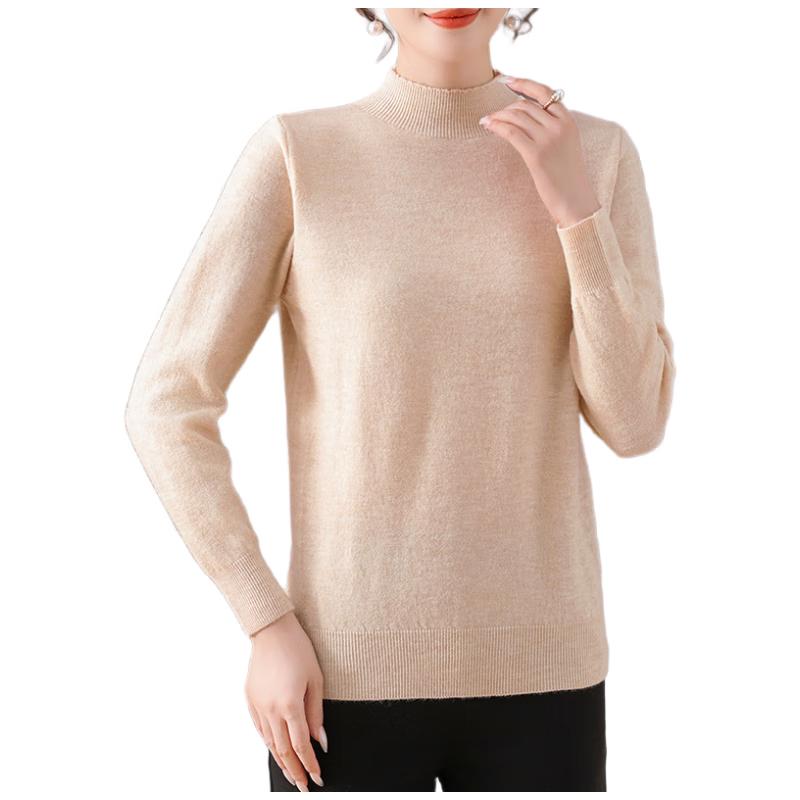 Women s Mid-Age Versatile Solid Knit Pullover 3XL