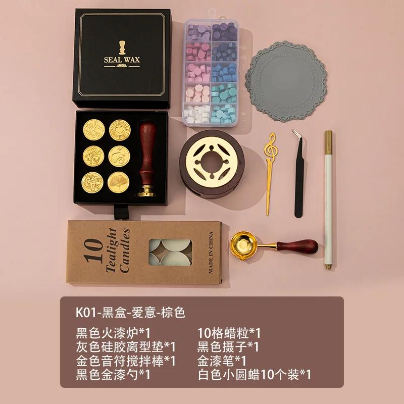 

Новый макаронный лак, восковая печать для печи, ручная книга, подарок на день Святого Валентина, подарок на день рождения, лаковая печать, оптовая продажа, полный набор коричневый