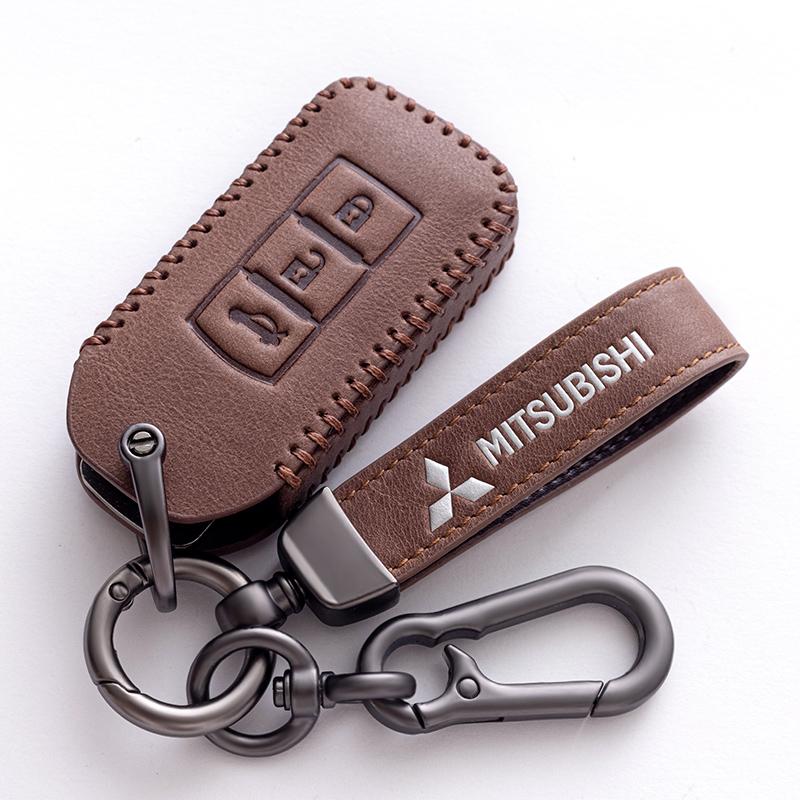 Leder Autoschlüsselhülle Abdeckung Schale für Mitsubishi Lancer Outlander ASX Eclipse Cross Pajero Shogun Schlüsselanhänger Zubehör