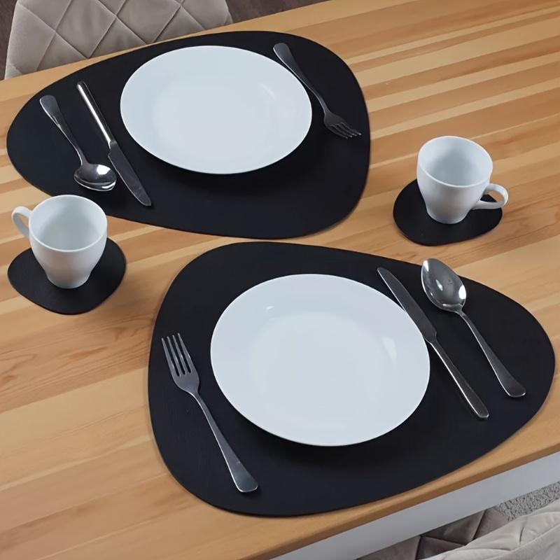 2pcs High Quality Triangular Leather Placemat and Coaster Set - Waterproof, Non Slip Easy To Clean Home and Restaurant Placemats