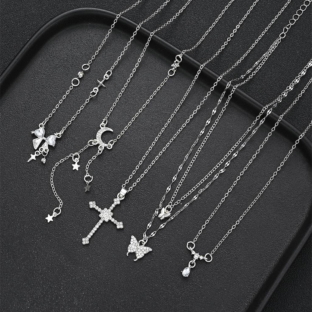 Set de 5 Collares Elegantes Para Mujer Brillantes Zirconia Moda Mariposa Corazón Cruz Lazo Colgantes Collares Joyería de Fiesta Regalo 2026