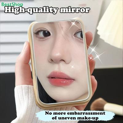 PU Leather Solid Color Foldable Makeup Mirror Simple Portable Handheld & Desktop Dual-Use Student Cute Pocket Mirror