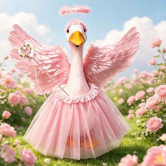 Yousheng 1 Set Angel Goose Outfit, Porch Goose Angel Devil Costume, Feather Wings Skirt Headband Wand Set, Fits Porch Goose Statue for Home Yard Lawn
