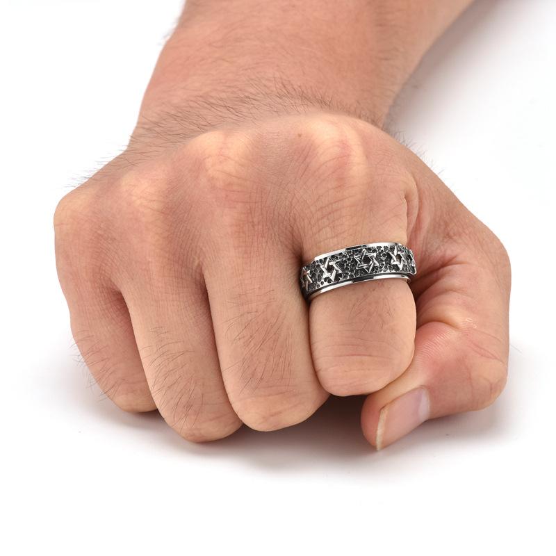 Retro Hexagram Rings Titanium Steel Rotatable Men Personalized Ring Fashion Jewelry