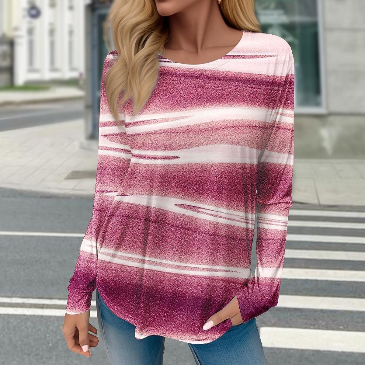 

Женская зимняя хлопковая футболка с геометрическим принтом, контрастные винтажные свободные рубашки с длинными рукавами и принтом, топ, весенне-осенняя элегантная женская футболка 5XL