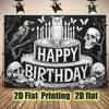 2D plane, 1 Gothic birthday celebration banner with skull and crow design - black and white 2D plane party decorationyzb