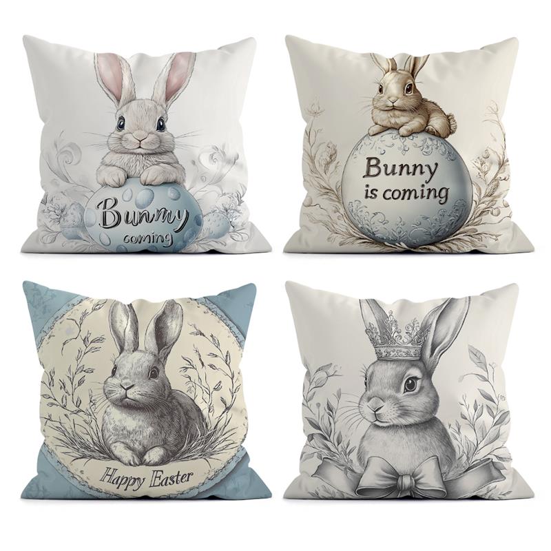 1Pc Easter Day Cushion Covers Polyester Rabbit Easter Eggs Pillow Cover For Sofa Chair Bed Car Easter Party Table Decoration