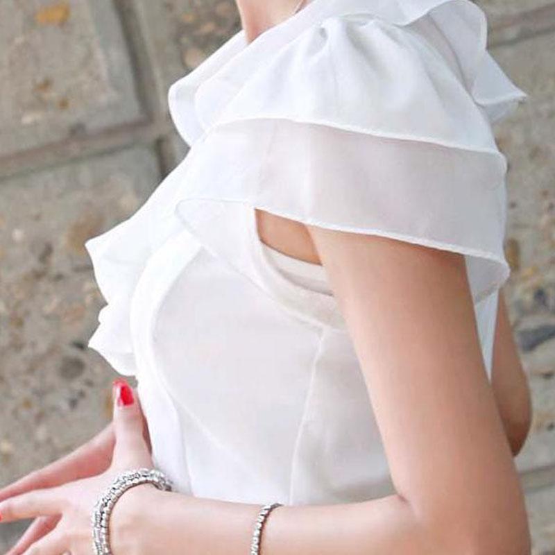 1pcs Woman Summer Korean Ruffled Shirt Lady Chiffon Lotus Leaf Sleeves Turndown Collar Slim Fit Shirt Female Business Attire Top