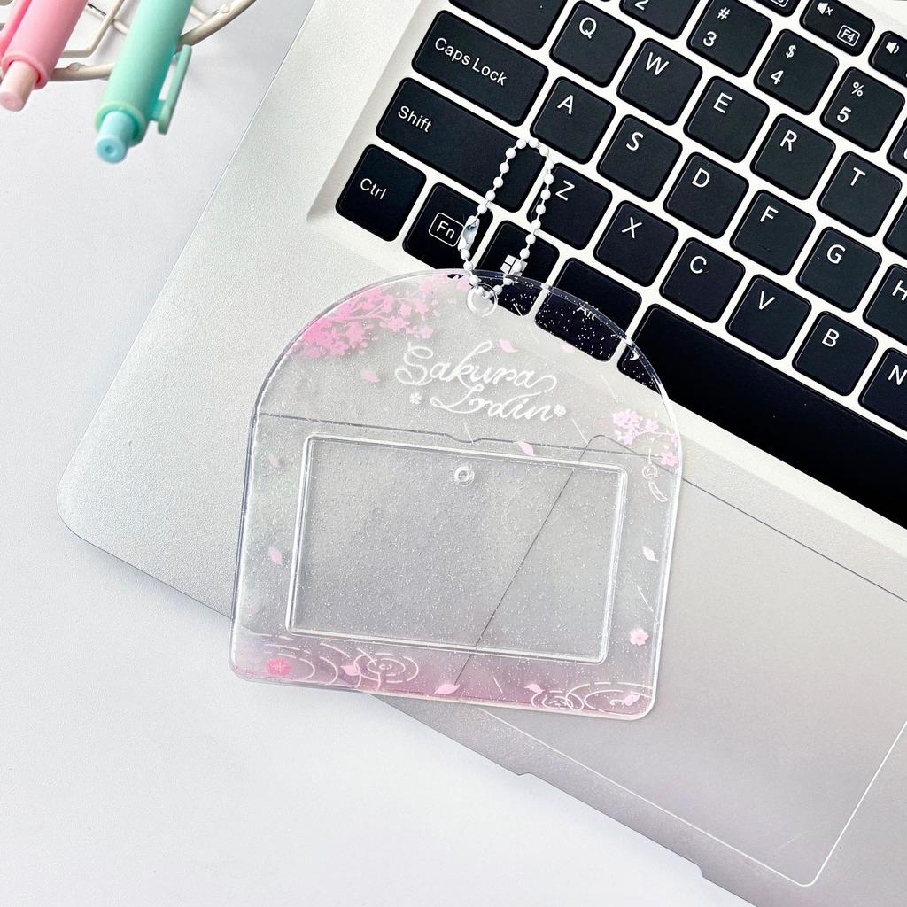 Transparent Sweet Horizontal Kpop Photocard Holder Retro Japanese Lucky Clover Cute Portable Keyrng Student ID Card Protector