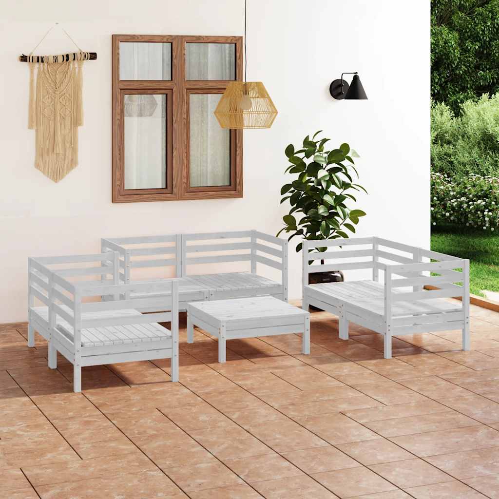 vidaXL 7 Pcs. Garden Lounge Set White Solid Wood Pine