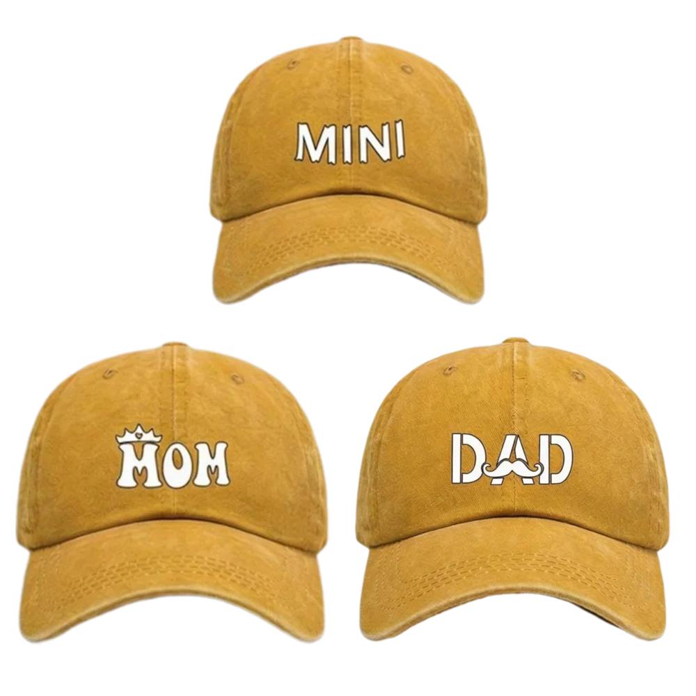 DAD MOM MINI Printed Dad Mama Mini Love Caps Washed Cotton Adjustable Embroidery Baseball Cap Outdoor Sunscreen Hats
