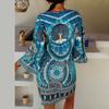 Spring and Autumn Women's Ethnic Style Printed Long-sleeved V-neck Casual Dress