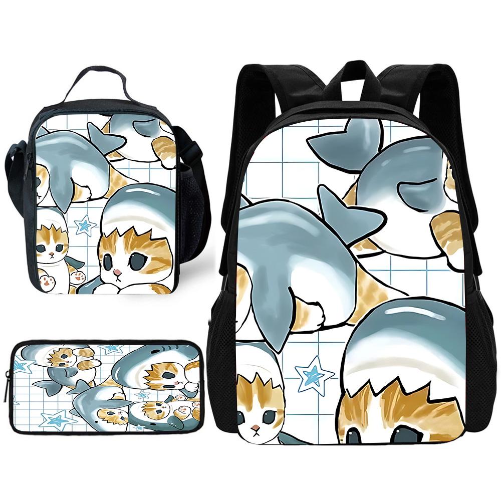 Child School Funny Cat M-mofusands-Backpack with Lunch Bags ,Pencil Bags ,School Bags for Boys Girls Best Gift