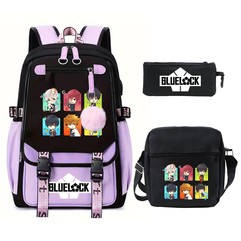Trend Campus Primary And Secondary School Student School Bag Blue Prison Blue Lock Peripheral Animation Backpack Pencil Bag