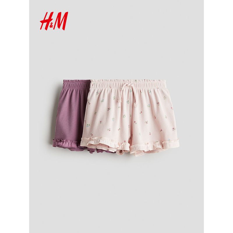 

HM 2025 Summer New Children s Clothing Girl 2-Piece Rib Jersey Shorts 1297234