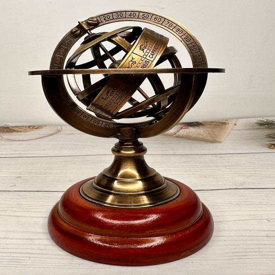 Set Of 2 Brass Armillary Sphere Astrolabe Nautical Marine Tabletop Globe  Sphere  Spherical 15.24 Cm and 20.32 Cm