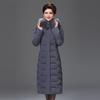 Vinter medellång dunjacka över knäet, plusstorlek, förtjockad kappa för medelålders och äldre mödrar