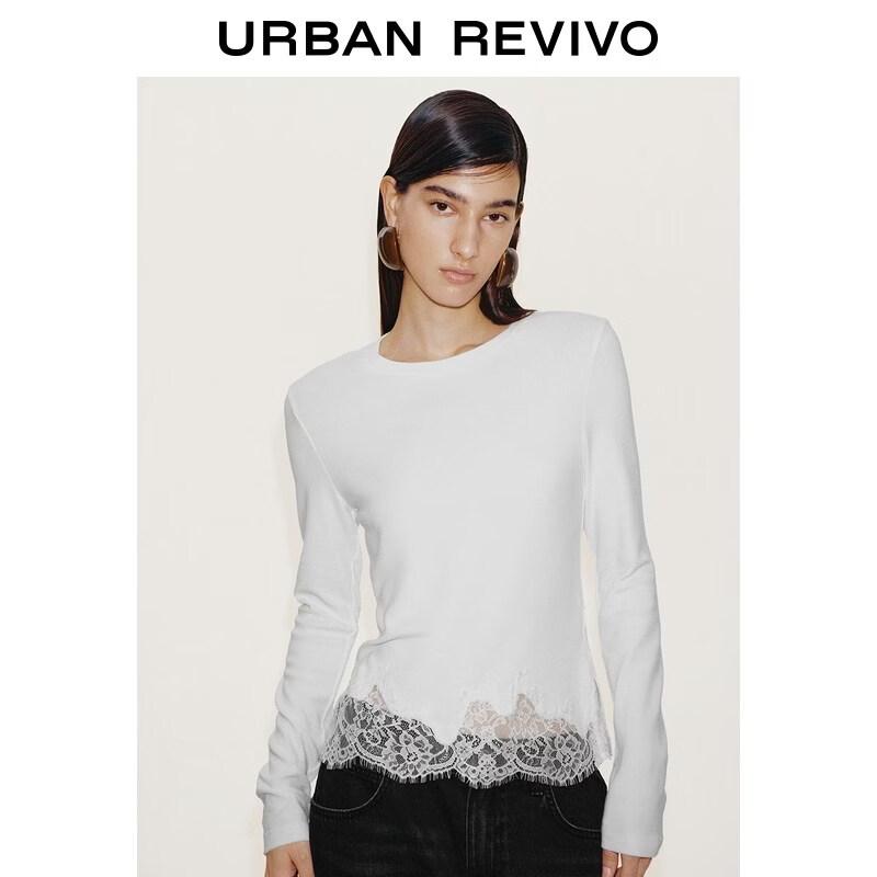 

UR Women s Lace-Spliced Slim-Fit Round Neck T-shirt XL