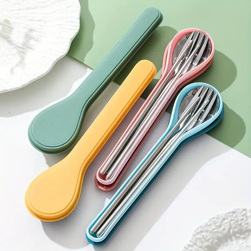 Portable Utensil Set: Stainless Steel Chopsticks, Spoon, Fork in Case for Travel, Students & Corporate Gifts