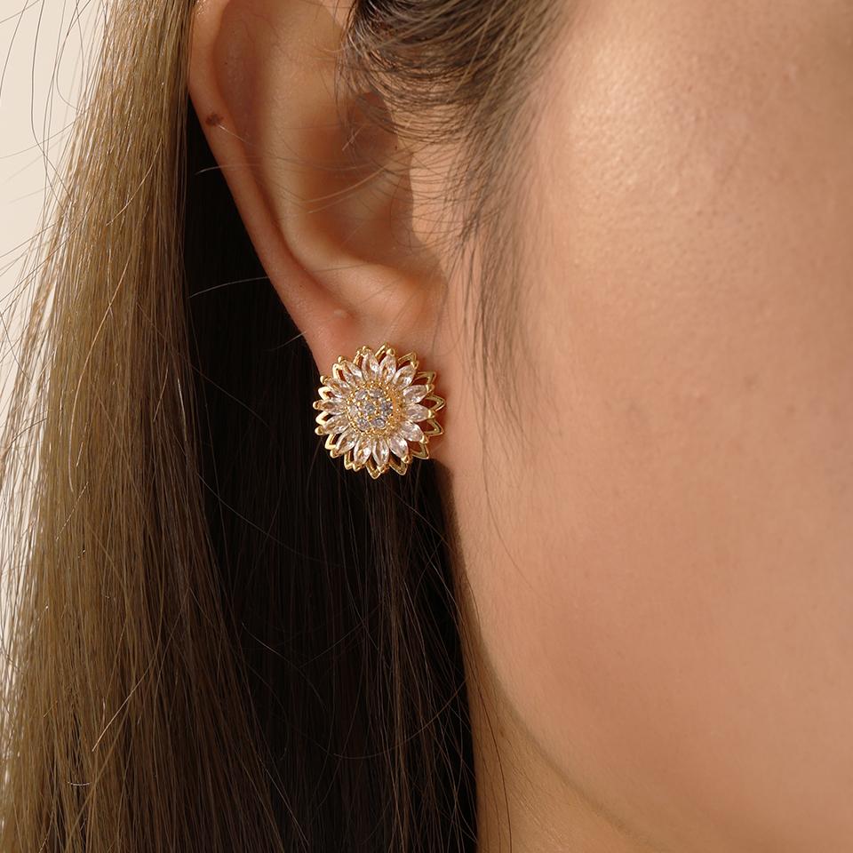 ZAKOL Neuer Trend Sonnenblume Gänseblümchen Zirkonia Ohrring Halskette für Frauen Romantisches Funkelndes Kristall Hochzeits Zirkon Set