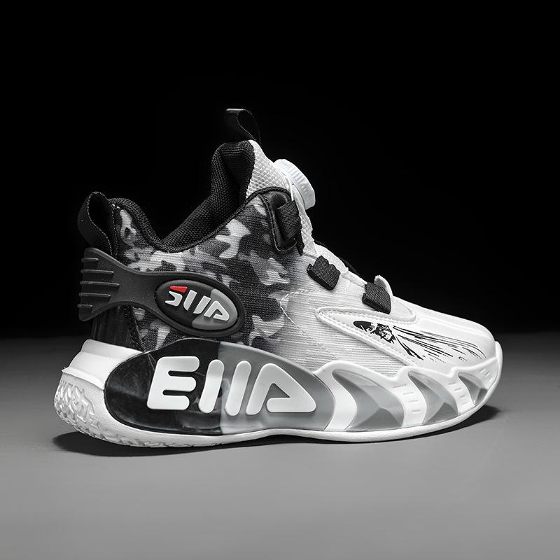 Children's Shoes Boys' Basketball Shoes Spring and Summer New Mesh Breathable Sports Shoes Swing Button Medium and Older Children's Running Shoes