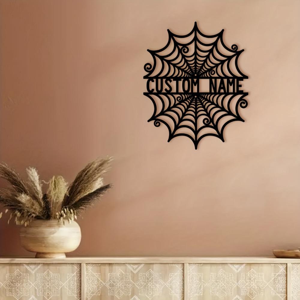 Vintage Iron Spider Web Wall Sculpture Personalized Family Name Rustic Home Decor Halloween Gift