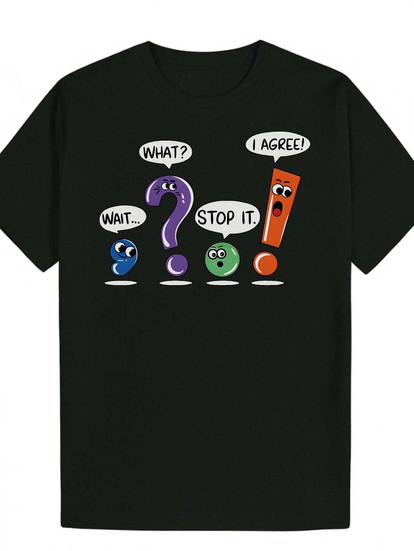 

Crew Neck T-shirt - What I Agree! Cartoon Design with Purple Question Mark & Blue Eraser XL