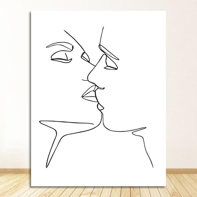 Line Couple English Combination Home Decoration Nordic Canvas Painting Mural Living Room Posters Modern Abstract Black and White