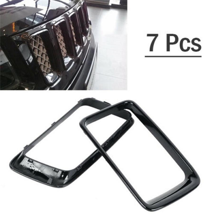 Gloss Black Front Grille Trim Ring Insert Trim For Jeep Grand Cherokee 2014-2016