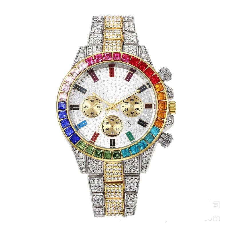 Top Brand New Full Diamond Roman Scale Calendar Fashion Men's Watch Men's Quartz Watch