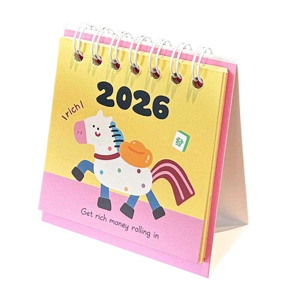 Simple Mini 2026 Desk Calendar Coil Binding Cartoon Schedule Planner Portable Fruit Shape Desktop Calendar Gifts